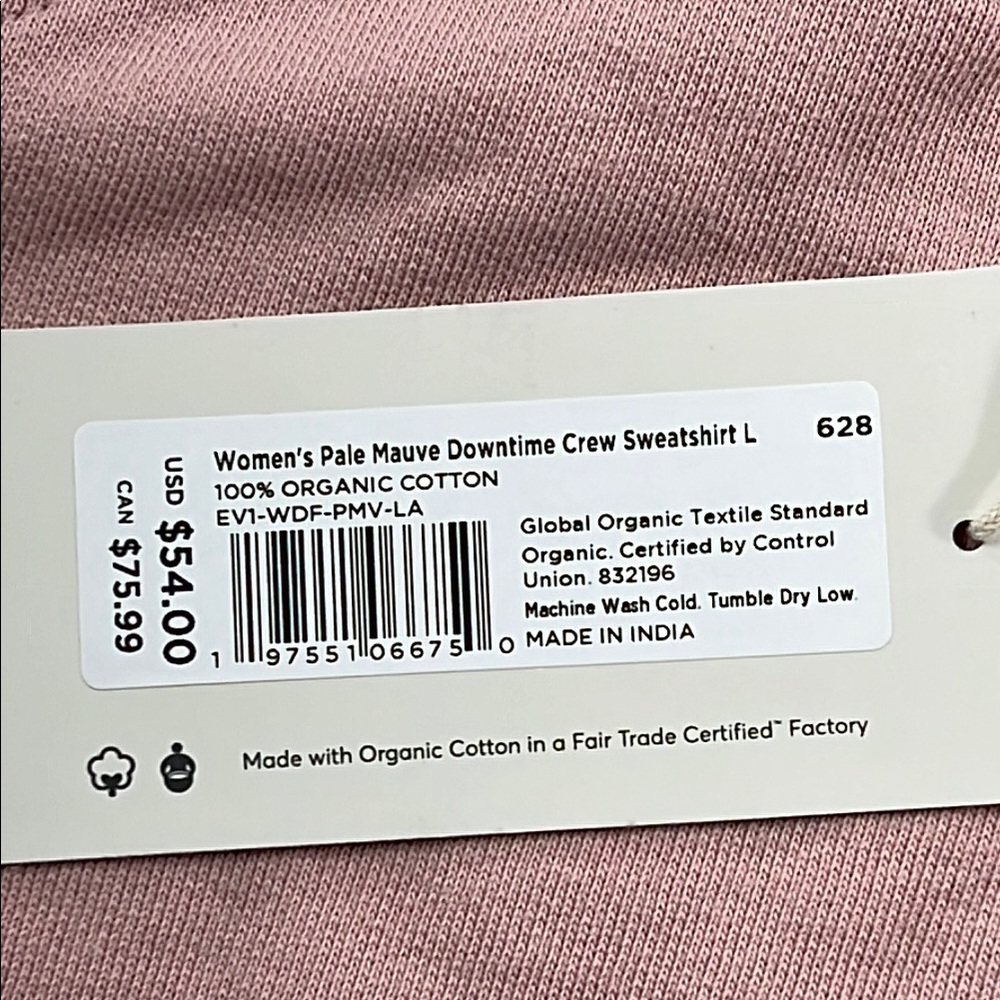 NEW Pact L 100% Organic Cotton Women Pink Pale Mauve Downtime Crew Neck Sweater - Picture 8 of 13